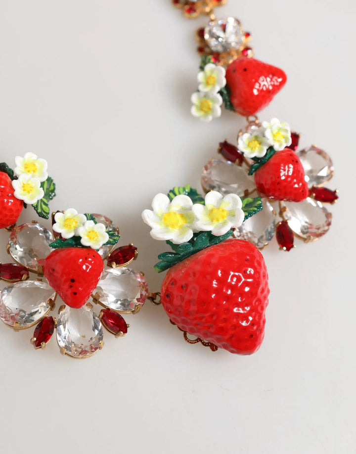 Dolce &amp; Gabbana Gold Brass FRUIT Pendants Flowers Crystal Logo Necklace
