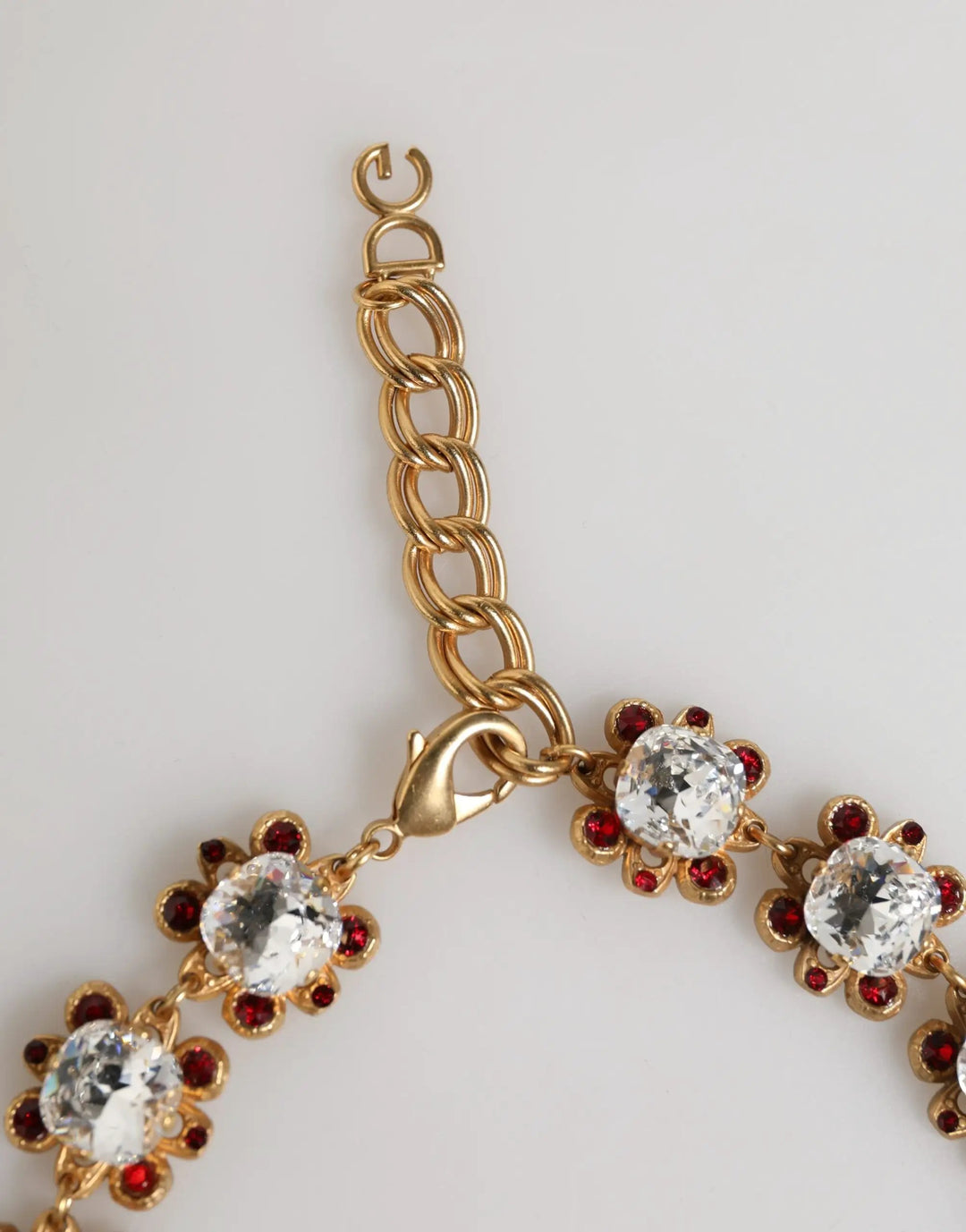 Dolce &amp; Gabbana Gold Brass FRUIT Pendants Flowers Crystal Logo Necklace