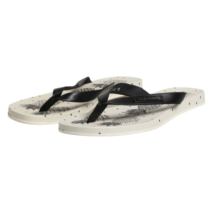Dolce &amp; Gabbana Sample Sale Dolce &amp; Gabbana White Pineapple Print Slides Flip Flops Shoes - | Designer outlet