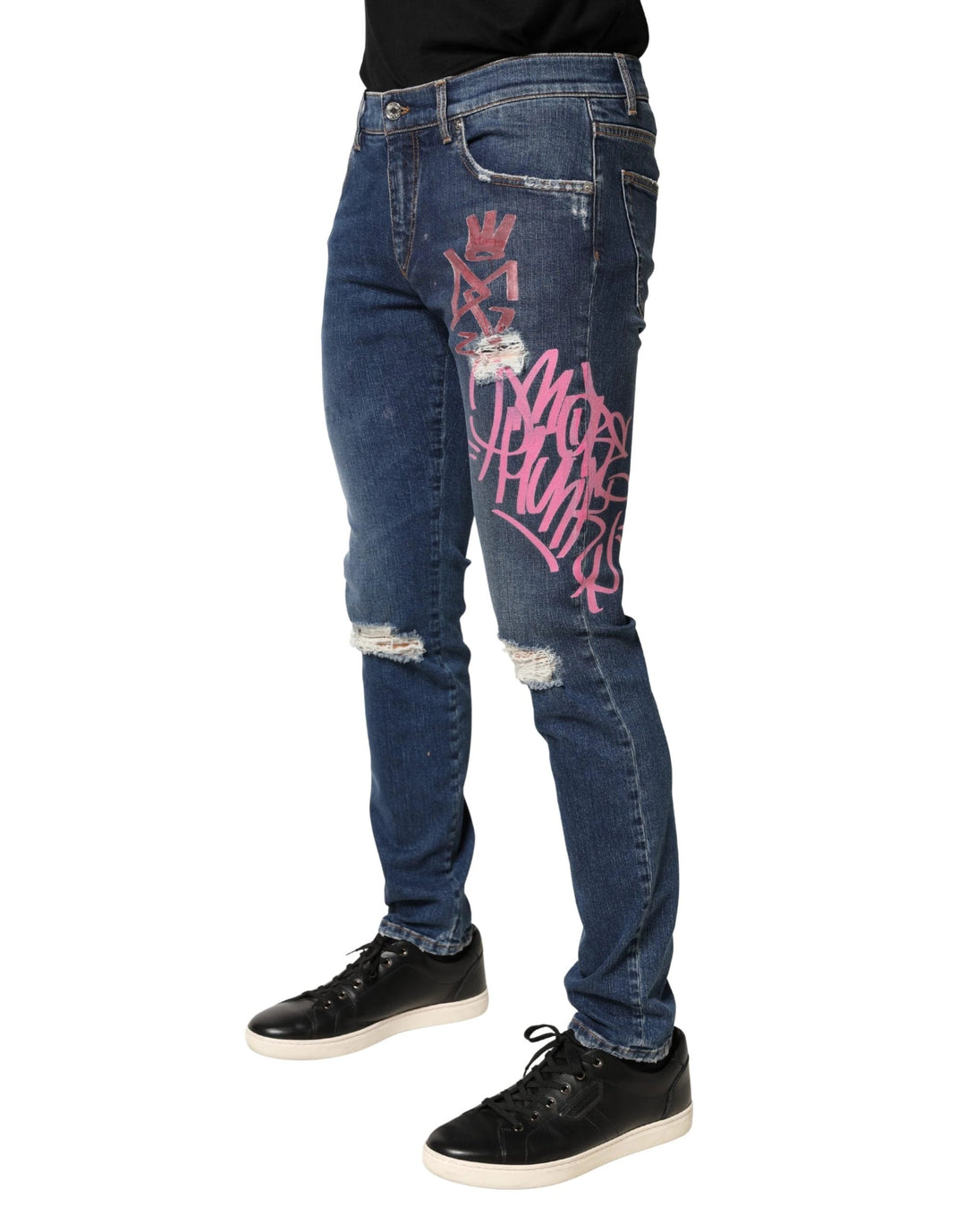 Dolce &amp; Gabbana Sample Sale Dolce &amp; Gabbana Blue Distressed Graffiti Print Skinny Jeans - | Designer outlet