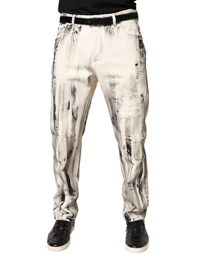 Dolce &amp; Gabbana Sample Sale Dolce &amp; Gabbana White Distressed Paint Print LooseDenim Jeans - | Designer outlet