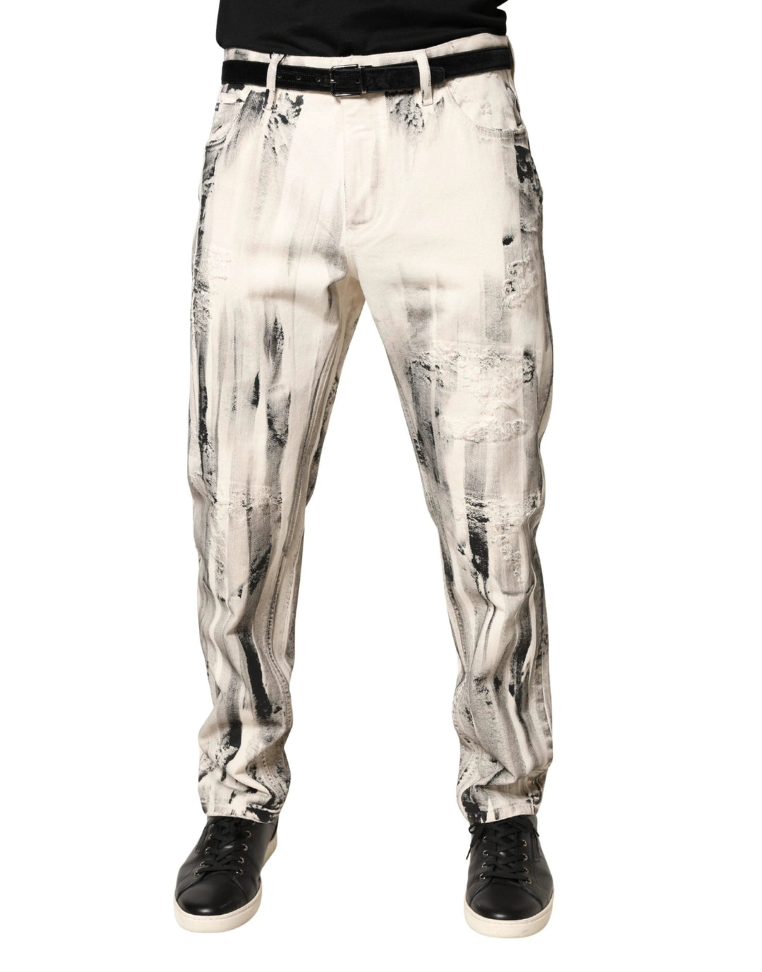 Dolce &amp; Gabbana Sample Sale Dolce &amp; Gabbana White Distressed Paint Print LooseDenim Jeans - | Designer outlet