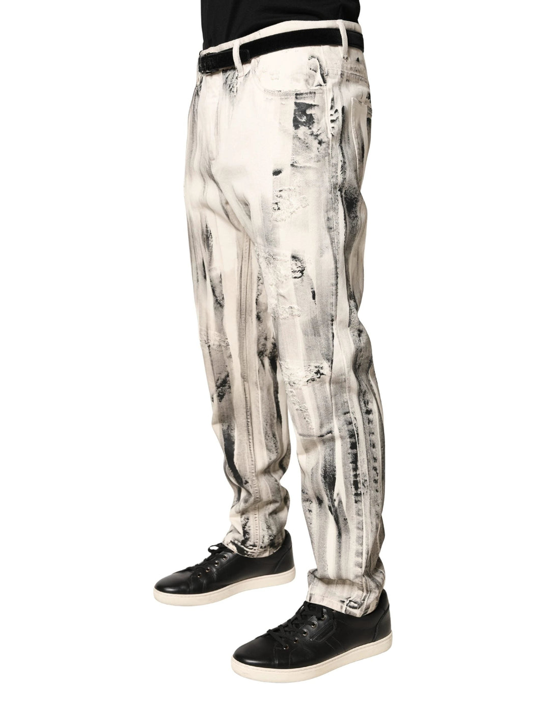 Dolce &amp; Gabbana Sample Sale Dolce &amp; Gabbana White Distressed Paint Print LooseDenim Jeans - | Designer outlet