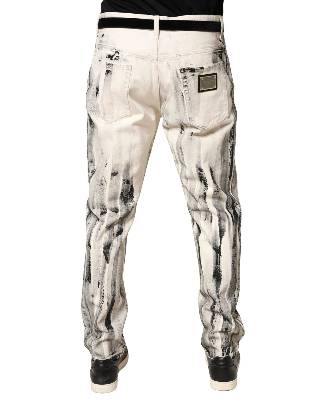 Dolce &amp; Gabbana Sample Sale Dolce &amp; Gabbana White Distressed Paint Print LooseDenim Jeans - | Designer outlet