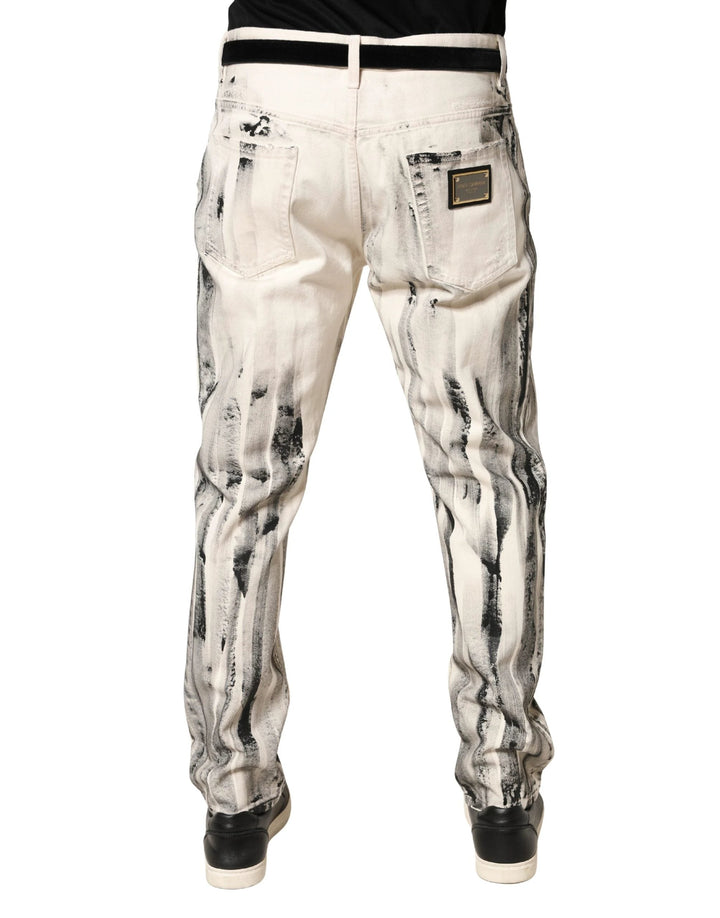 Dolce &amp; Gabbana Sample Sale Dolce &amp; Gabbana White Distressed Paint Print LooseDenim Jeans - | Designer outlet