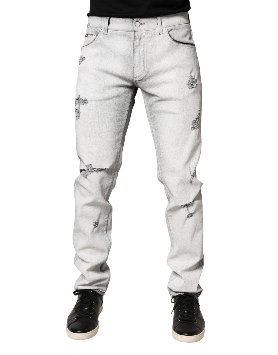 Dolce & Gabbana Sample Sale Dolce & Gabbana Light Gray Distressed Skinny Men Denim Jeans - | Designer outlet