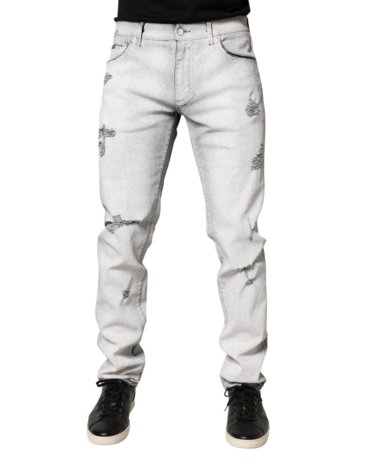 Dolce & Gabbana Sample Sale Dolce & Gabbana Light Gray Distressed Skinny Men Denim Jeans - | Designer outlet