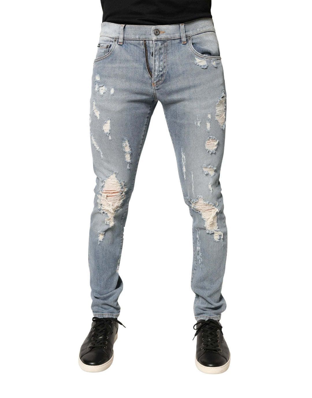 Dolce & Gabbana Sample Sale Dolce & Gabbana Light Blue Distressed Skinny Men Denim Jeans - | Designer outlet