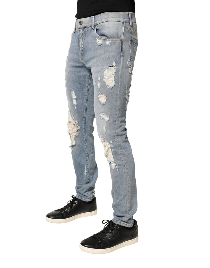 Dolce & Gabbana Sample Sale Dolce & Gabbana Light Blue Distressed Skinny Men Denim Jeans - | Designer outlet