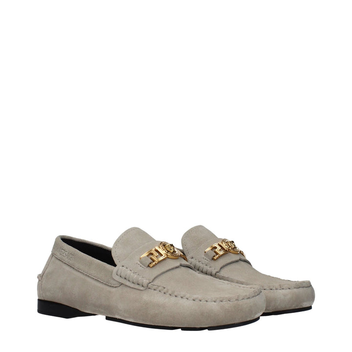 Versace Gray Leather Slip-On Loafers