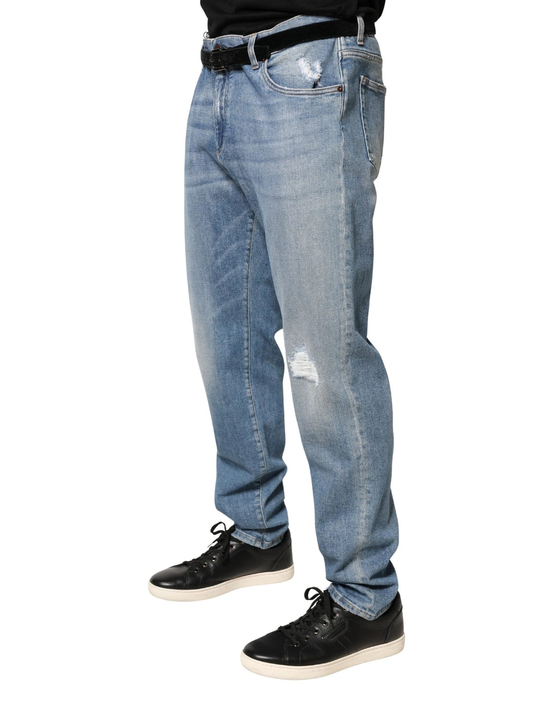 Dolce & Gabbana Sample Sale Dolce & Gabbana Blue Tattered Slim Fit Men Cotton Denim Jeans - | Designer outlet