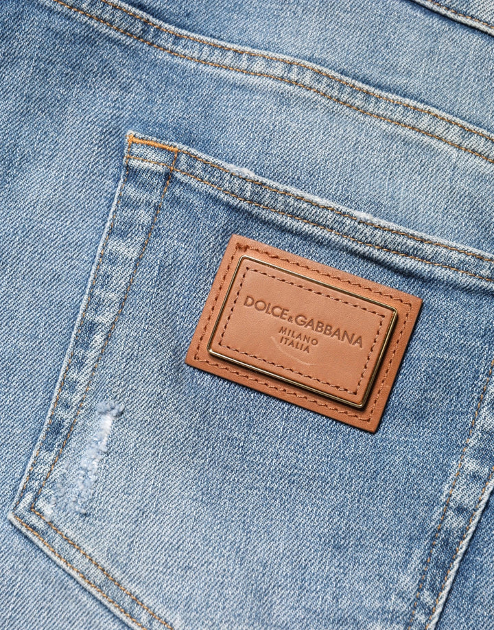 Dolce & Gabbana Sample Sale Dolce & Gabbana Blue Tattered Slim Fit Men Cotton Denim Jeans - | Designer outlet