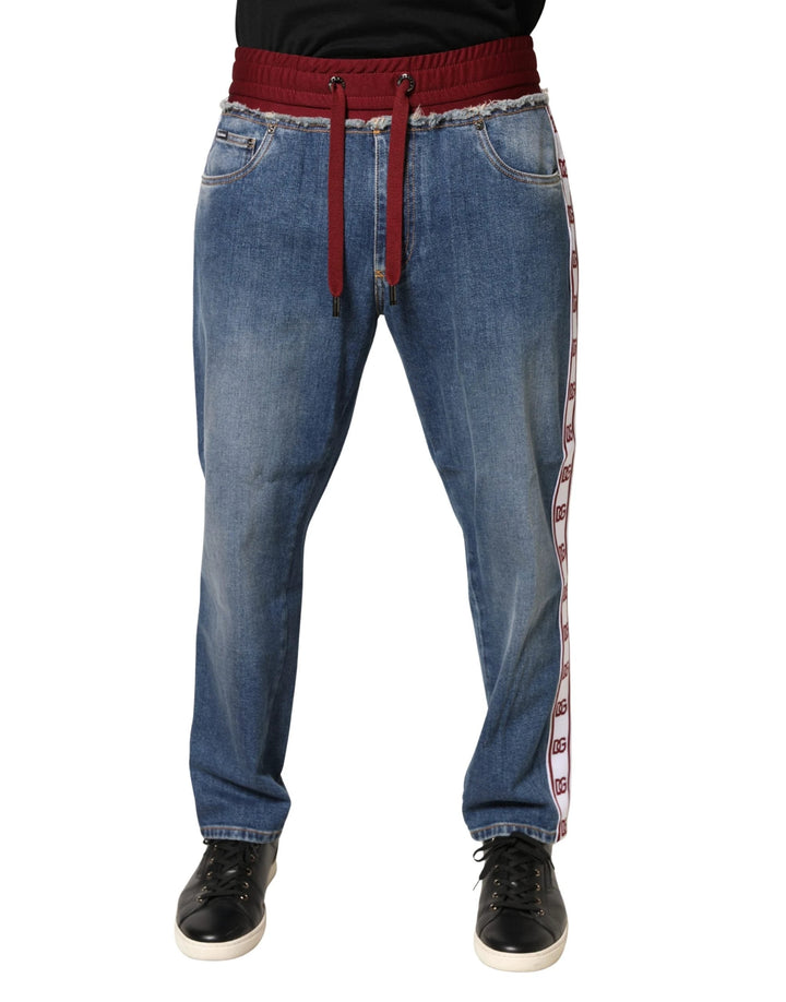 Dolce &amp; Gabbana Sample Sale Dolce &amp; Gabbana Blue Cotton Drawstring Straight Denim Jeans - | Designer outlet