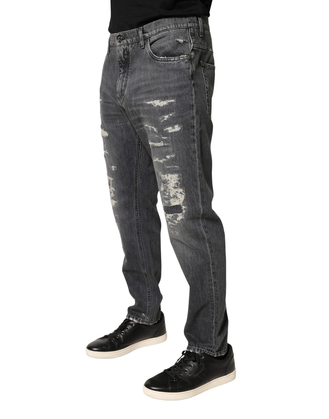 Dolce &amp; Gabbana Sample Sale Dolce &amp; Gabbana Dark Gray Tattered Cotton Loose Denim Jeans - | Designer outlet