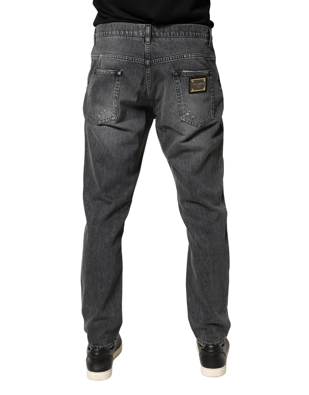 Dolce &amp; Gabbana Sample Sale Dolce &amp; Gabbana Dark Gray Tattered Cotton Loose Denim Jeans - | Designer outlet