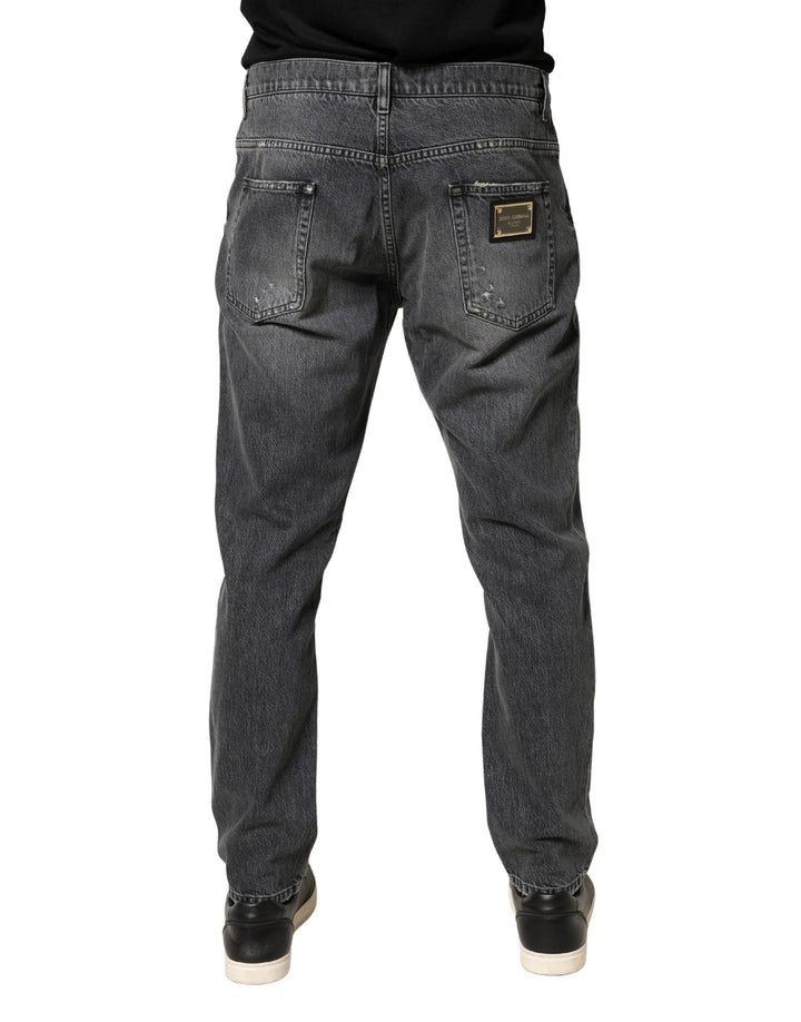 Dolce &amp; Gabbana Sample Sale Dolce &amp; Gabbana Dark Gray Tattered Cotton Loose Denim Jeans - | Designer outlet