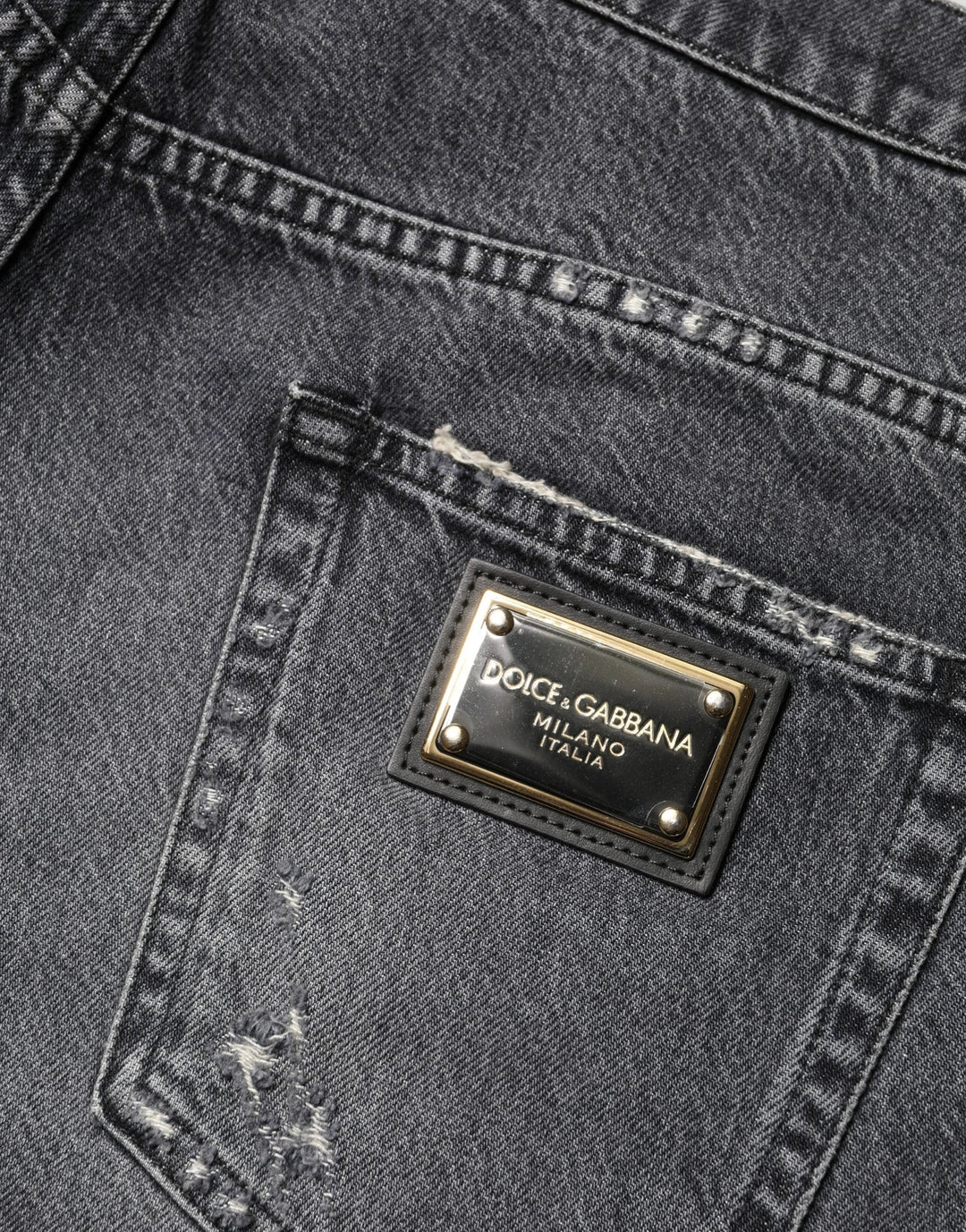 Dolce &amp; Gabbana Sample Sale Dolce &amp; Gabbana Dark Gray Tattered Cotton Loose Denim Jeans - | Designer outlet