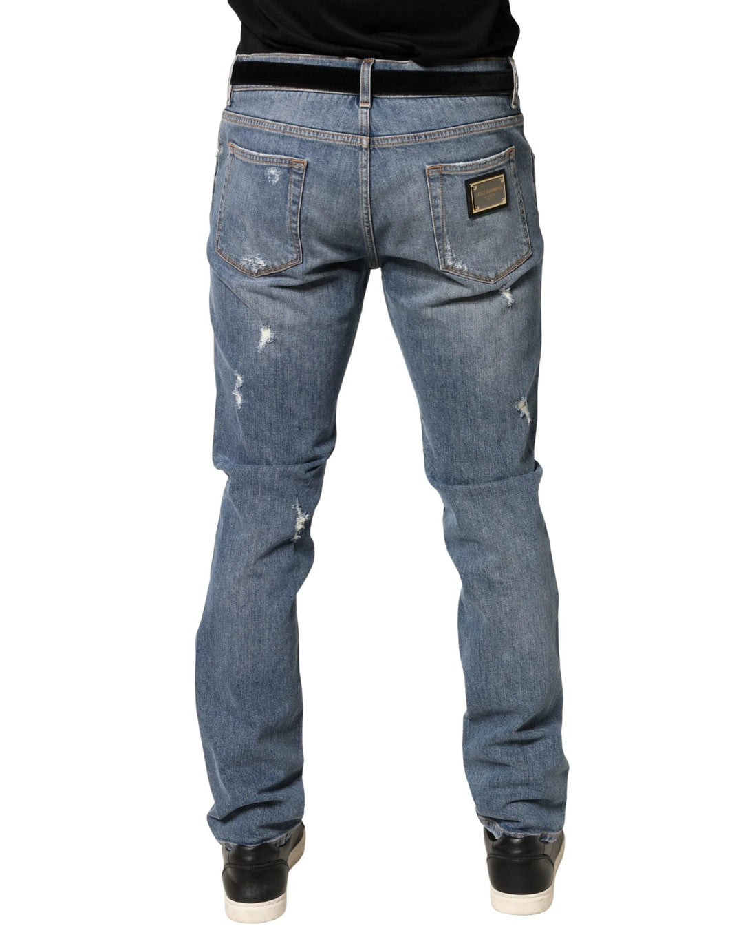 Dolce &amp; Gabbana Sample Sale Dolce &amp; Gabbana Blue Tattered Slim Fit Cotton Denim Jeans - | Designer outlet