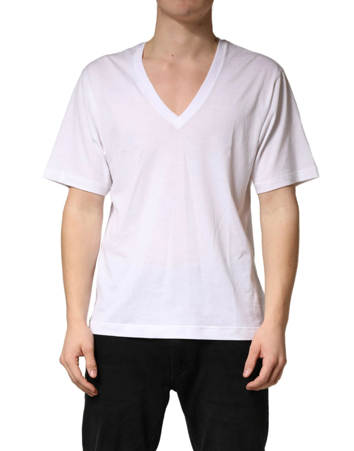 Dolce &amp; Gabbana Sample Sale Dolce &amp; Gabbana White Cotton Plain V-Neck Men Shirt T-shirt - | Designer outlet