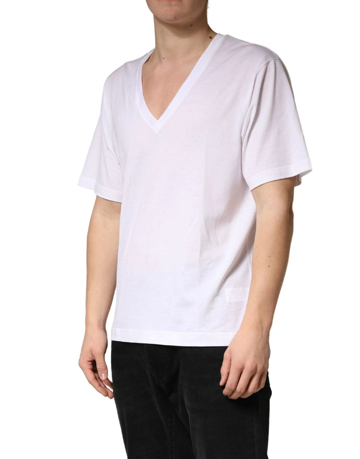 Dolce &amp; Gabbana Sample Sale Dolce &amp; Gabbana White Cotton Plain V-Neck Men Shirt T-shirt - | Designer outlet
