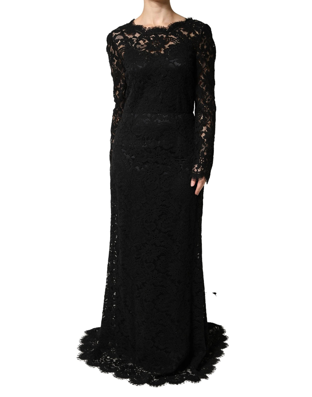 Dolce &amp; Gabbana Sample Sale Dolce &amp; Gabbana Black Lace Long Sleeves Cotton Maxi Dress - | Designer outlet
