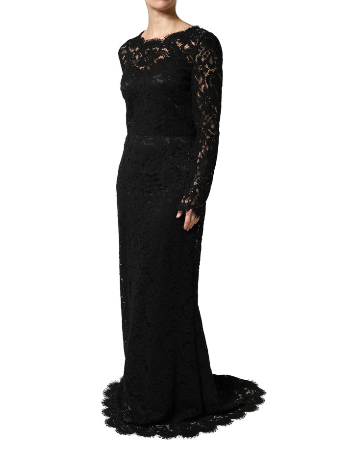 Dolce &amp; Gabbana Sample Sale Dolce &amp; Gabbana Black Lace Long Sleeves Cotton Maxi Dress - | Designer outlet