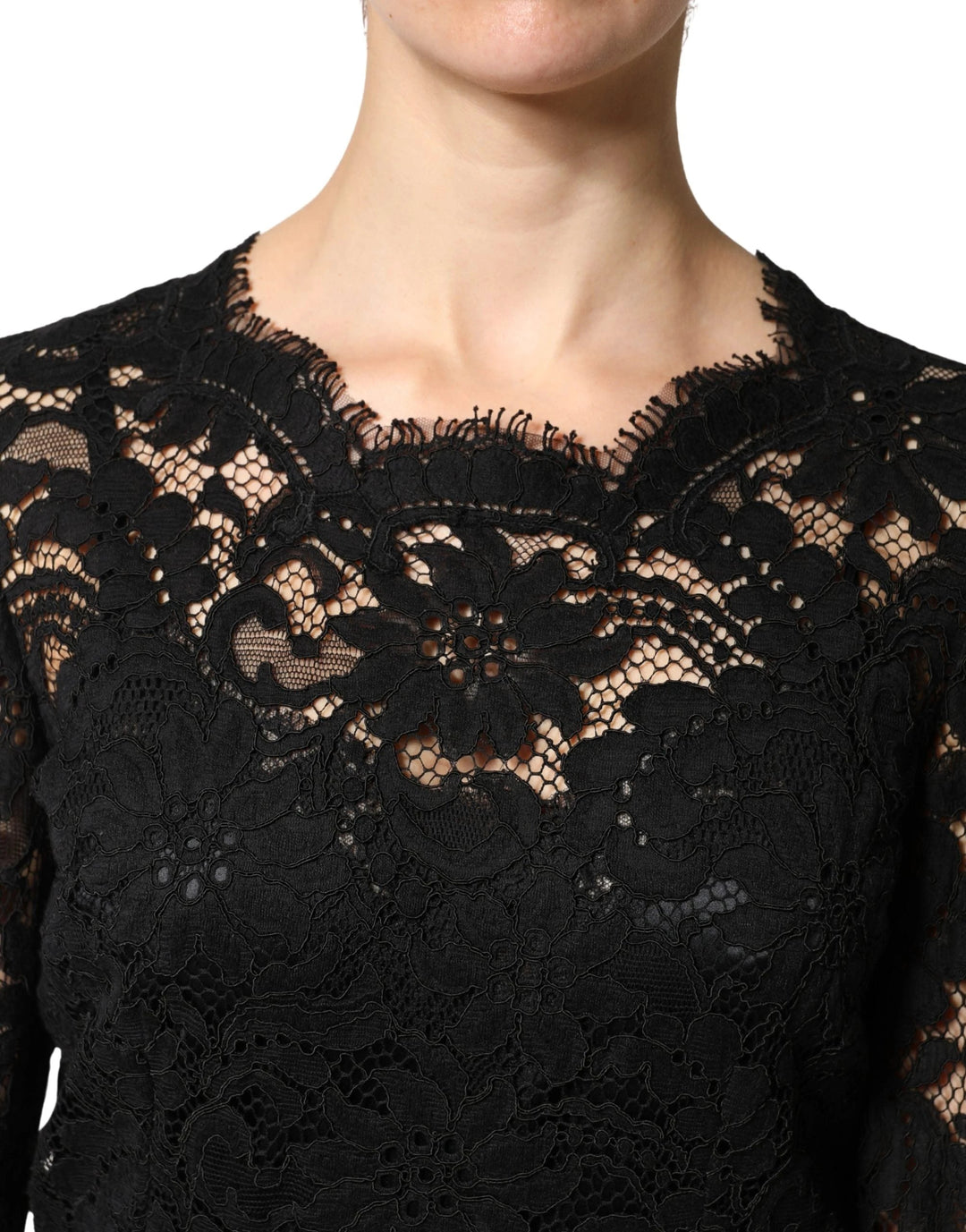 Dolce &amp; Gabbana Sample Sale Dolce &amp; Gabbana Black Lace Long Sleeves Cotton Maxi Dress - | Designer outlet