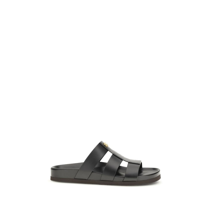 Valentino Garavani Black Calf Leather Bos Taurus Sandals