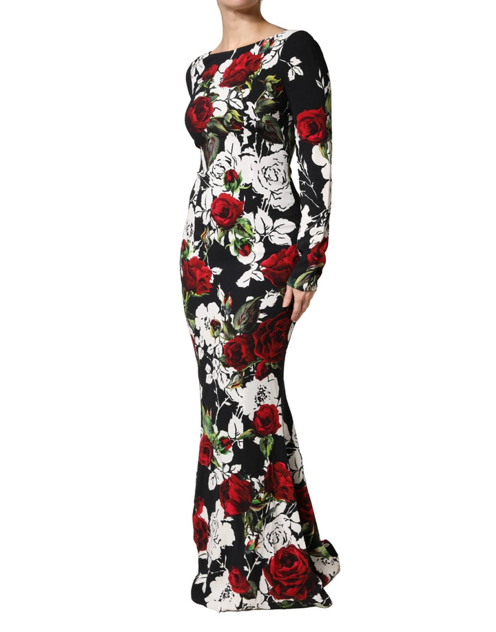 Dolce &amp; Gabbana Sample Sale Dolce &amp; Gabbana Black Floral Viscose Bodycon Long Gown Dress - | Designer outlet
