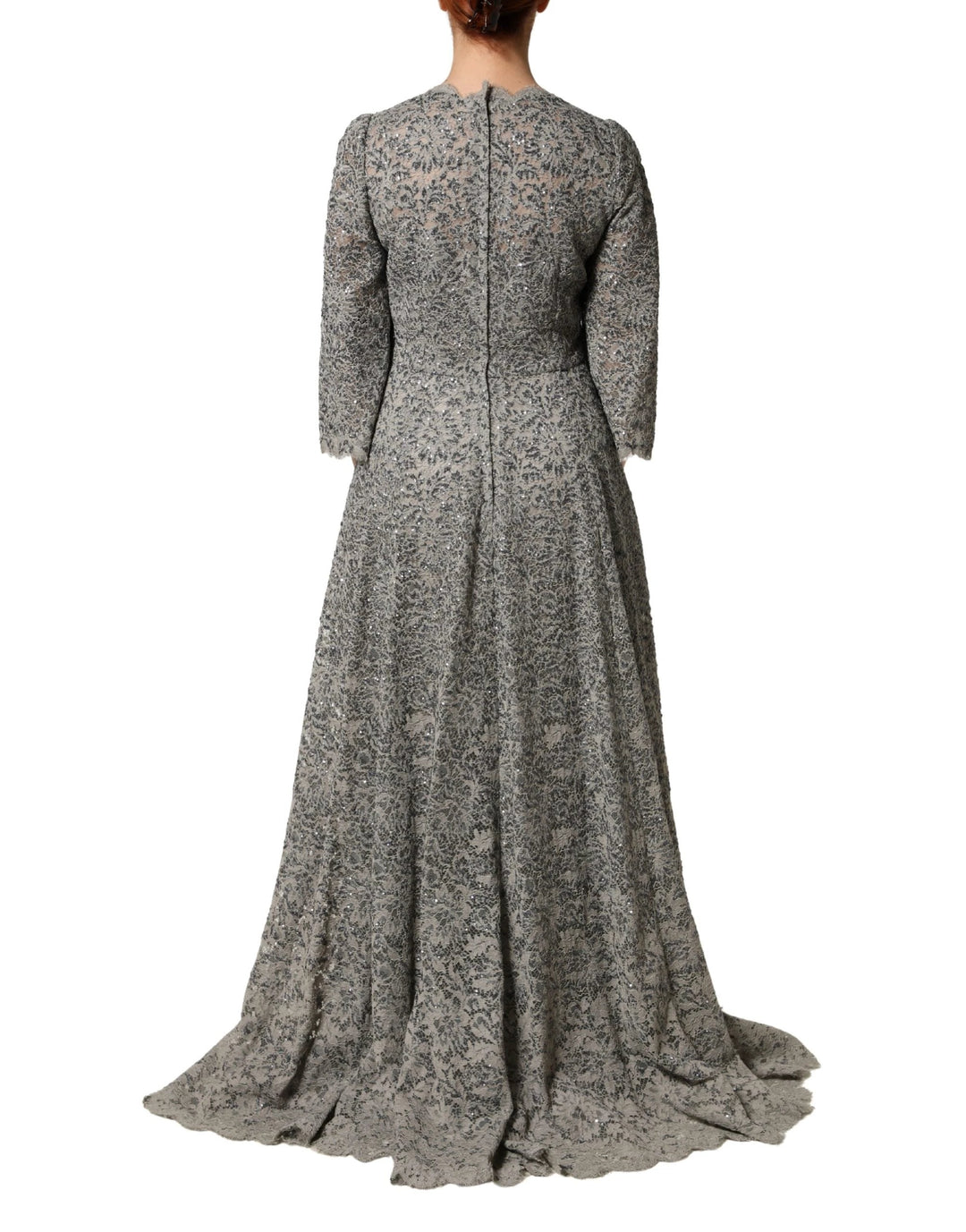 Dolce &amp; Gabbana Sample Sale Dolce &amp; Gabbana Gray Lace Long Sleeves Cotton Maxi Dress - | Designer outlet