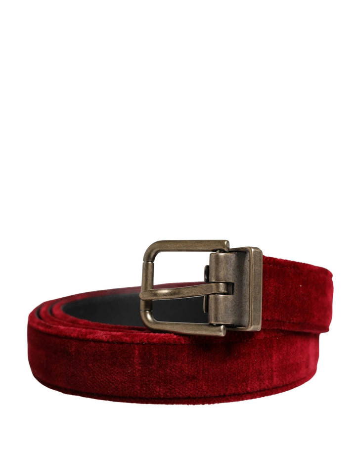 Dolce &amp; Gabbana Sample Sale Dolce &amp; Gabbana Men Burgundy Velvet Cotton Metal Buckle Belt - | Designer outlet