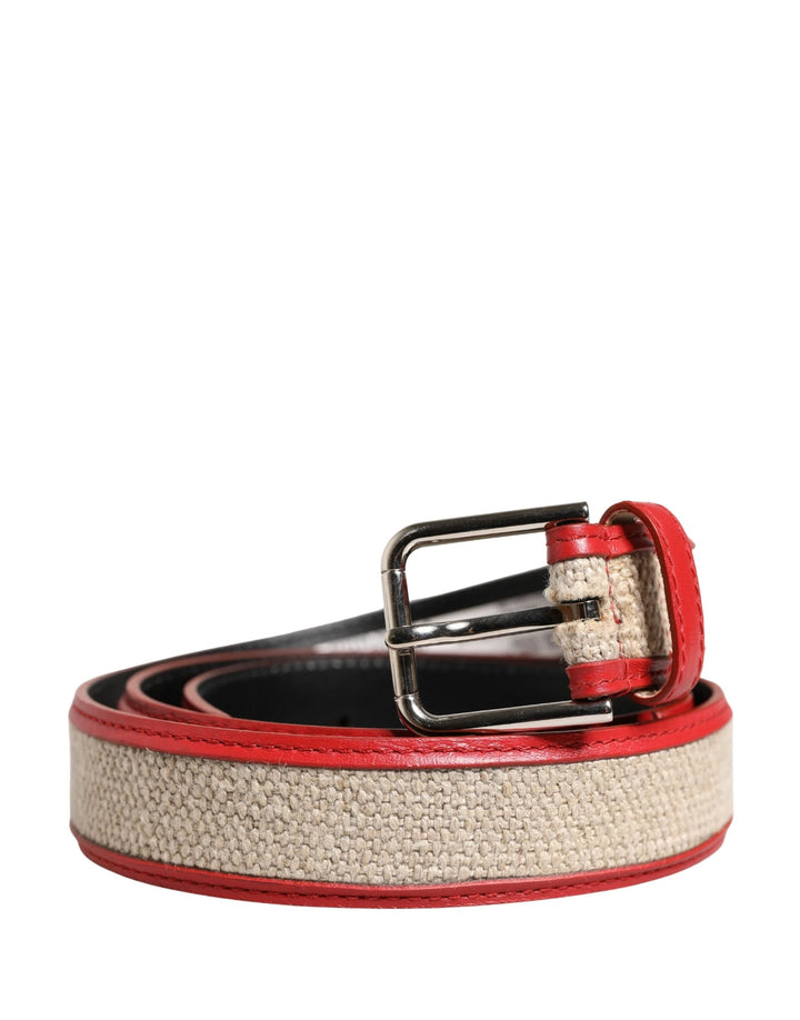 Dolce &amp; Gabbana Sample Sale Dolce &amp; Gabbana Men Beige Red Woven Leather Metal Buckle Belt - | Designer outlet