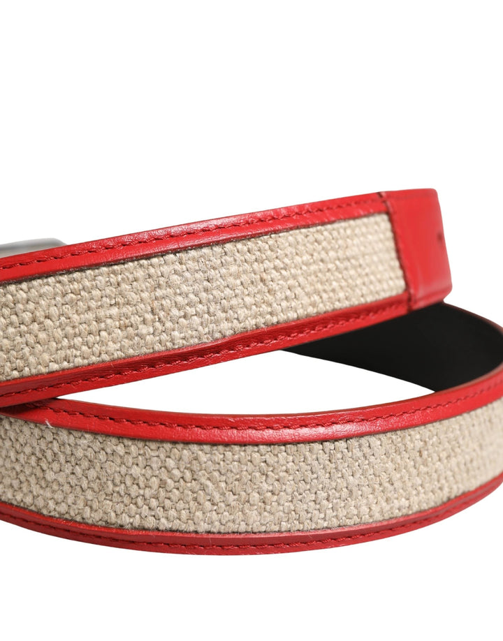 Dolce &amp; Gabbana Sample Sale Dolce &amp; Gabbana Men Beige Red Woven Leather Metal Buckle Belt - | Designer outlet