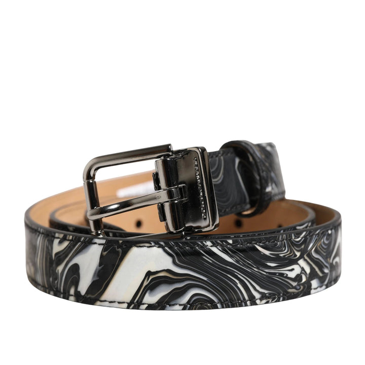 Dolce &amp; Gabbana Sample Sale Dolce &amp; Gabbana Men Black Marble Leather Metal Buckle Belt - | Designer outlet