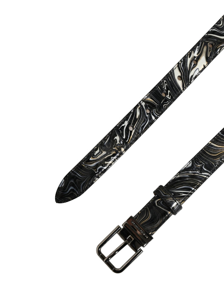 Dolce &amp; Gabbana Sample Sale Dolce &amp; Gabbana Men Black Marble Leather Metal Buckle Belt - | Designer outlet