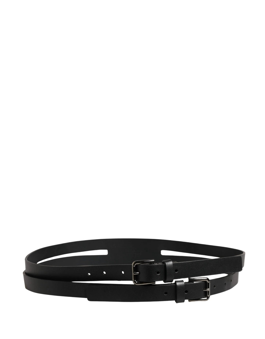 Dolce &amp; Gabbana Sample Sale Dolce &amp; Gabbana Black Double Strap Leather Silver Buckle Belt - | Designer outlet