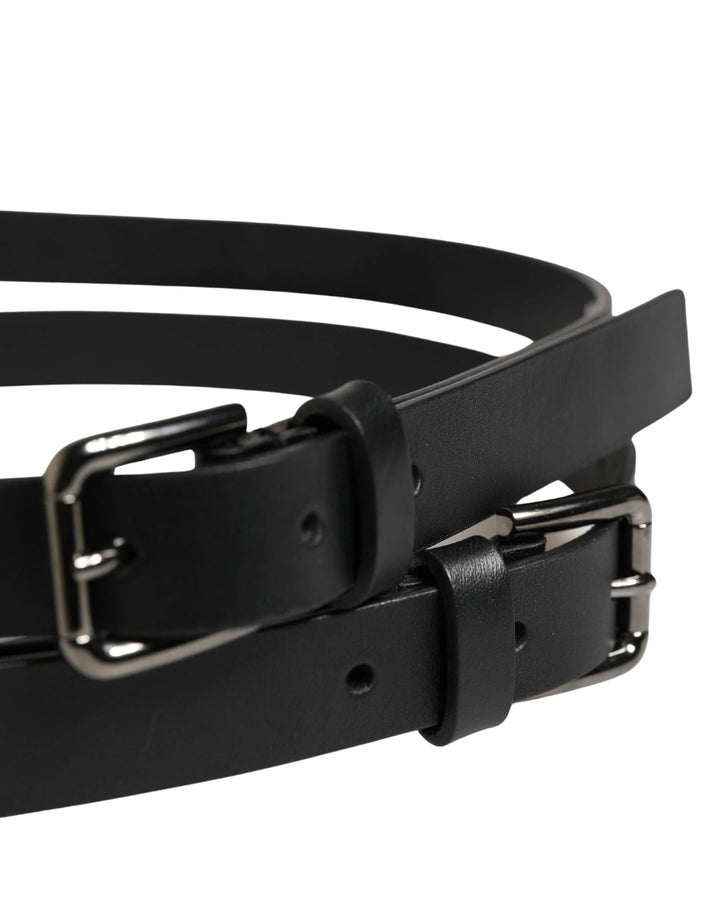 Dolce &amp; Gabbana Sample Sale Dolce &amp; Gabbana Black Double Strap Leather Silver Buckle Belt - | Designer outlet