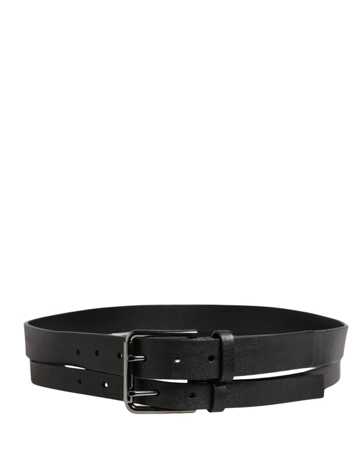 Dolce &amp; Gabbana Sample Sale Dolce &amp; Gabbana Black Double Strap Leather Silver Buckle Belt - | Designer outlet