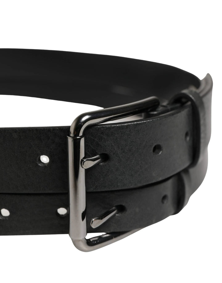 Dolce &amp; Gabbana Sample Sale Dolce &amp; Gabbana Black Double Strap Leather Silver Buckle Belt - | Designer outlet
