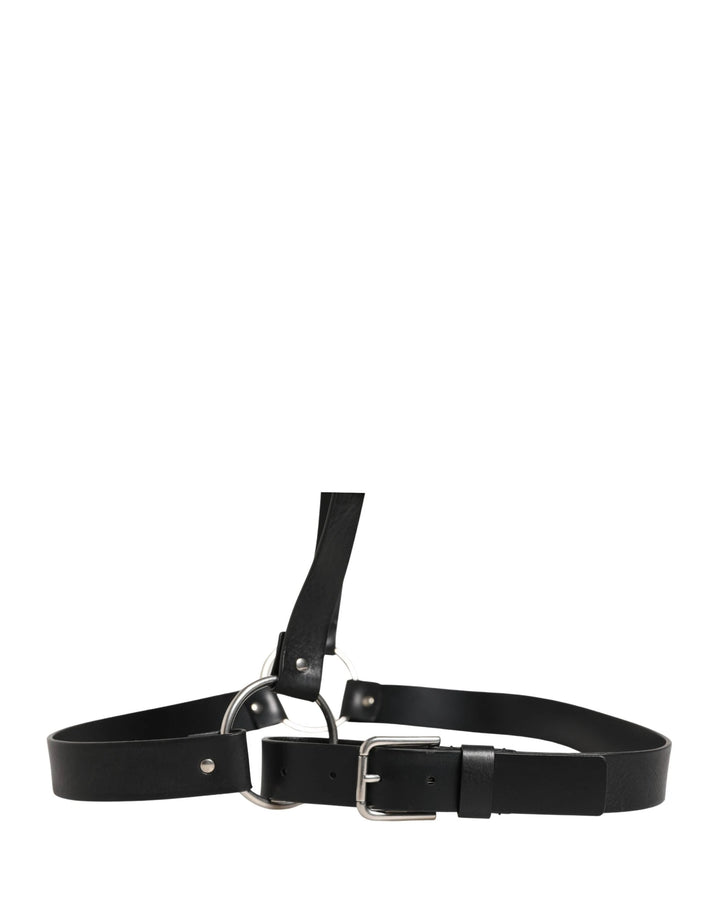 Dolce &amp; Gabbana Sample Sale Dolce &amp; Gabbana Black Double Strap Leather Silver Buckle Belt - | Designer outlet