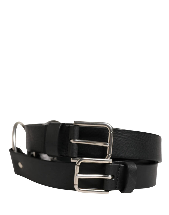 Dolce &amp; Gabbana Sample Sale Dolce &amp; Gabbana Black Double Strap Leather Silver Buckle Belt - | Designer outlet