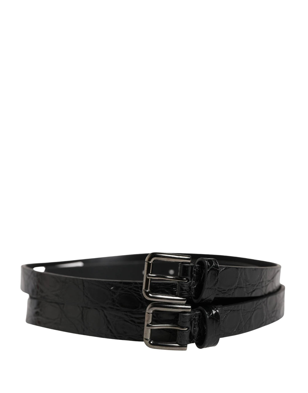 Dolce &amp; Gabbana Sample Sale Dolce &amp; Gabbana Black Double Strap Leather Silver Buckle Belt - | Designer outlet