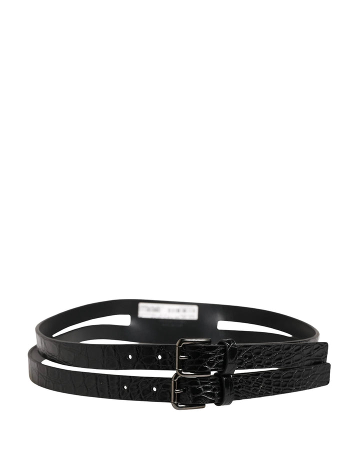Dolce &amp; Gabbana Sample Sale Dolce &amp; Gabbana Black Double Strap Leather Silver Buckle Belt - | Designer outlet