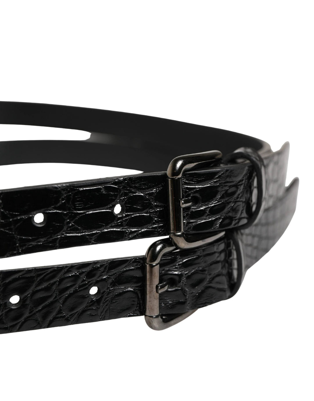 Dolce &amp; Gabbana Sample Sale Dolce &amp; Gabbana Black Double Strap Leather Silver Buckle Belt - | Designer outlet
