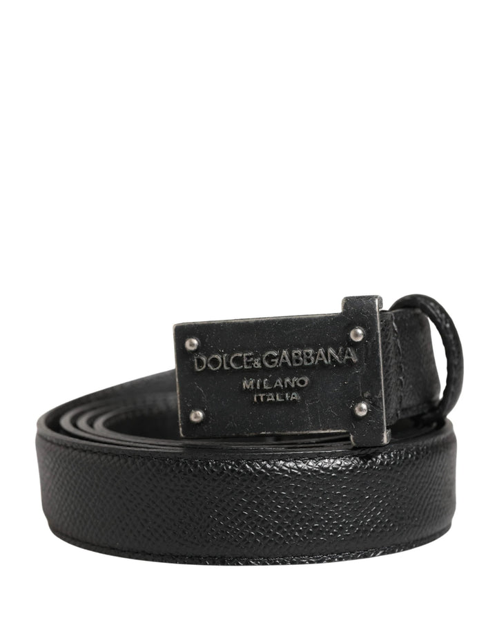 Dolce &amp; Gabbana Sample Sale Dolce &amp; Gabbana Men Black Calf Leather Logo Metal Buckle Belt - | Designer outlet