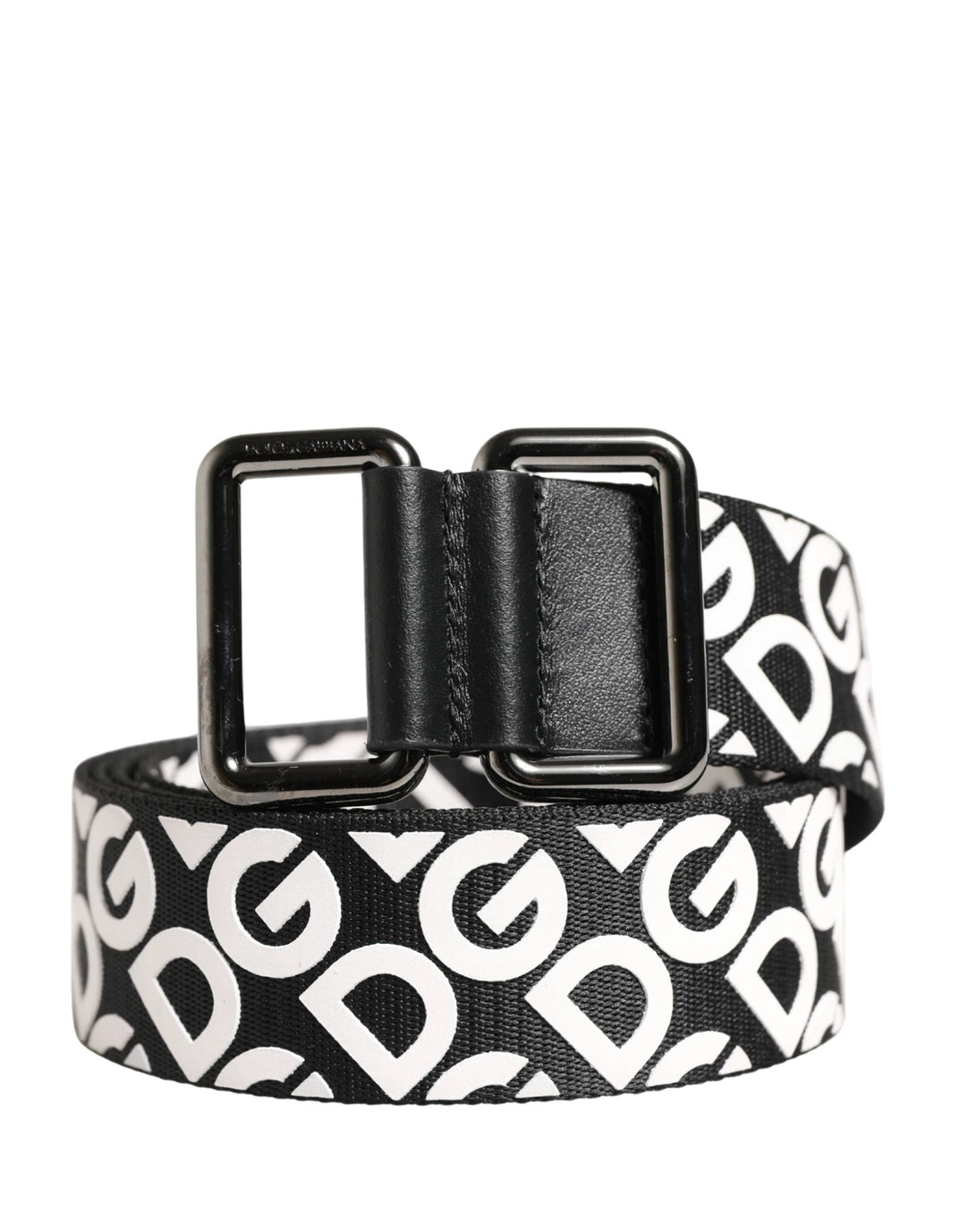 Dolce &amp; Gabbana Sample Sale Dolce &amp; Gabbana White Black Logo Leather Metal Buckle Belt - | Designer outlet