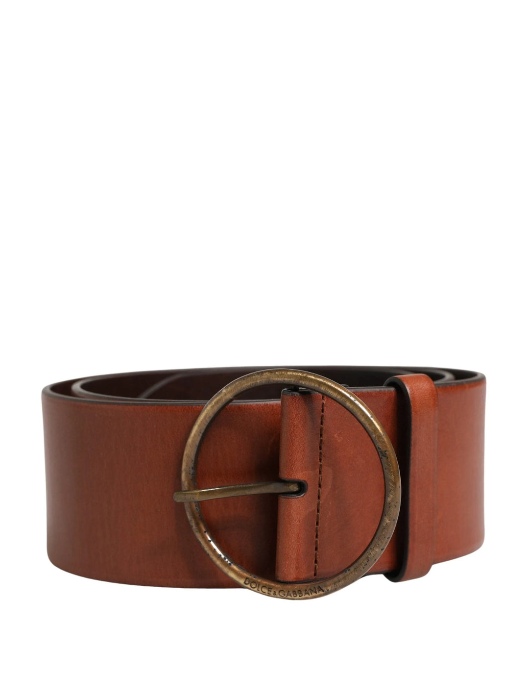 Dolce &amp; Gabbana Sample Sale Dolce &amp; Gabbana Men Brown Leather Wide Waist Metal Round Buckle Belt - | Designer outlet
