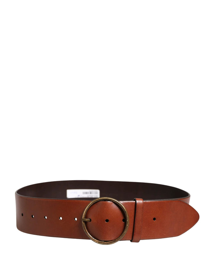 Dolce &amp; Gabbana Sample Sale Dolce &amp; Gabbana Men Brown Leather Wide Waist Metal Round Buckle Belt - | Designer outlet