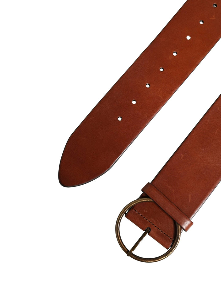 Dolce &amp; Gabbana Sample Sale Dolce &amp; Gabbana Men Brown Leather Wide Waist Metal Round Buckle Belt - | Designer outlet
