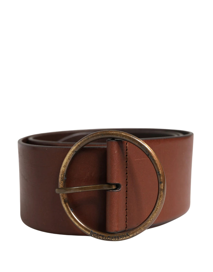 Dolce &amp; Gabbana Sample Sale Dolce &amp; Gabbana Brown Leather Wide Waist Metal Round Belt - | Designer outlet
